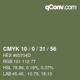 Farbcode: CMYK 10 / 0 / 31 / 56 | qconv.com