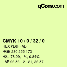 カラーコード: CMYK 10 / 0 / 32 / 0 | qconv.com