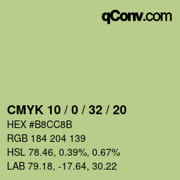 カラーコード: CMYK 10 / 0 / 32 / 20 | qconv.com