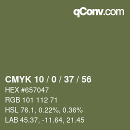 Color code: CMYK 10 / 0 / 37 / 56 | qconv.com