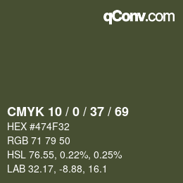 Color code: CMYK 10 / 0 / 37 / 69 | qconv.com