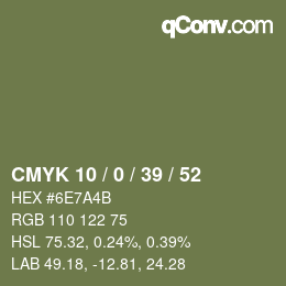 Code couleur: CMYK 10 / 0 / 39 / 52 | qconv.com