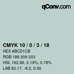 カラーコード: CMYK 10 / 0 / 3 / 18 | qconv.com