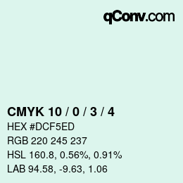 颜色代码: CMYK 10 / 0 / 3 / 4 | qconv.com