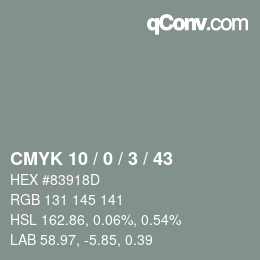 カラーコード: CMYK 10 / 0 / 3 / 43 | qconv.com