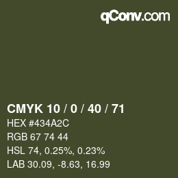 カラーコード: CMYK 10 / 0 / 40 / 71 | qconv.com