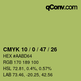 Color code: CMYK 10 / 0 / 47 / 26 | qconv.com