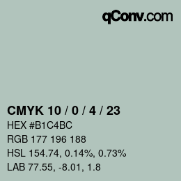 Color code: CMYK 10 / 0 / 4 / 23 | qconv.com