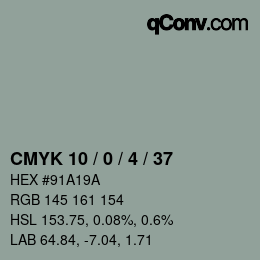 颜色代码: CMYK 10 / 0 / 4 / 37 | qconv.com