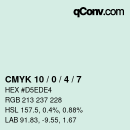 カラーコード: CMYK 10 / 0 / 4 / 7 | qconv.com