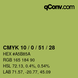 カラーコード: CMYK 10 / 0 / 51 / 28 | qconv.com