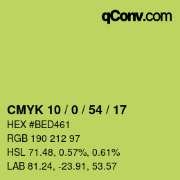 カラーコード: CMYK 10 / 0 / 54 / 17 | qconv.com