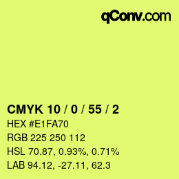 Color code: CMYK 10 / 0 / 55 / 2 | qconv.com