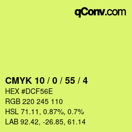 Color code: CMYK 10 / 0 / 55 / 4 | qconv.com