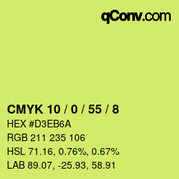 Color code: CMYK 10 / 0 / 55 / 8 | qconv.com
