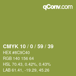 Color code: CMYK 10 / 0 / 59 / 39 | qconv.com