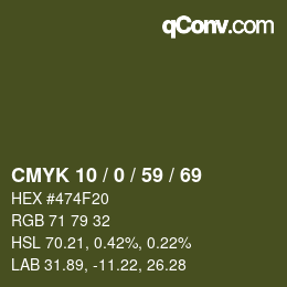 カラーコード: CMYK 10 / 0 / 59 / 69 | qconv.com