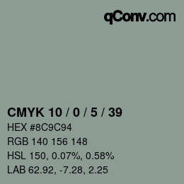 Farbcode: CMYK 10 / 0 / 5 / 39 | qconv.com