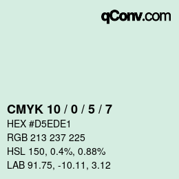 カラーコード: CMYK 10 / 0 / 5 / 7 | qconv.com