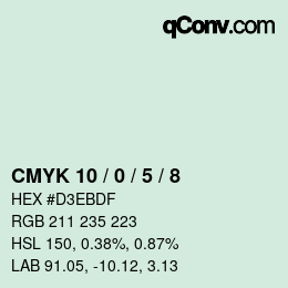 カラーコード: CMYK 10 / 0 / 5 / 8 | qconv.com