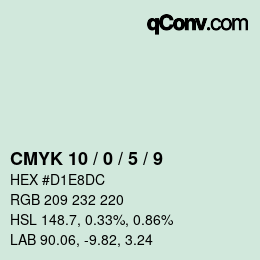 颜色代码: CMYK 10 / 0 / 5 / 9 | qconv.com