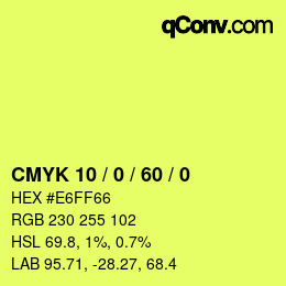 カラーコード: CMYK 10 / 0 / 60 / 0 | qconv.com