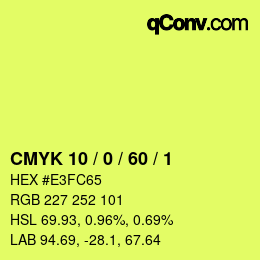 カラーコード: CMYK 10 / 0 / 60 / 1 | qconv.com