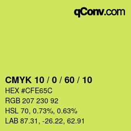 カラーコード: CMYK 10 / 0 / 60 / 10 | qconv.com