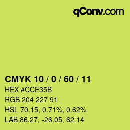 Color code: CMYK 10 / 0 / 60 / 11 | qconv.com