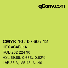 カラーコード: CMYK 10 / 0 / 60 / 12 | qconv.com