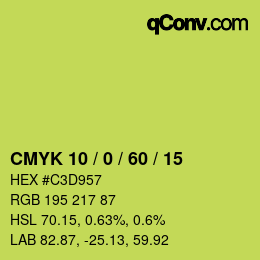 カラーコード: CMYK 10 / 0 / 60 / 15 | qconv.com