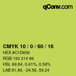 カラーコード: CMYK 10 / 0 / 60 / 16 | qconv.com