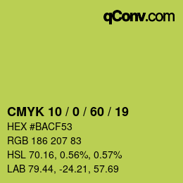 カラーコード: CMYK 10 / 0 / 60 / 19 | qconv.com