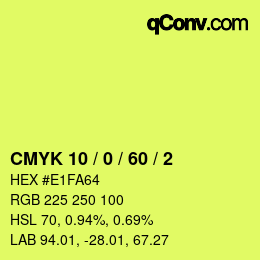 カラーコード: CMYK 10 / 0 / 60 / 2 | qconv.com