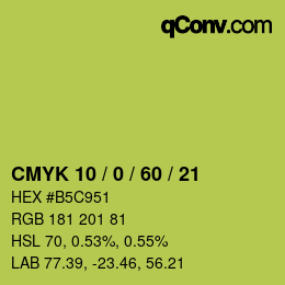カラーコード: CMYK 10 / 0 / 60 / 21 | qconv.com