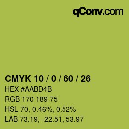 Color code: CMYK 10 / 0 / 60 / 26 | qconv.com