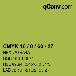 颜色代码: CMYK 10 / 0 / 60 / 27 | qconv.com