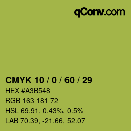 カラーコード: CMYK 10 / 0 / 60 / 29 | qconv.com
