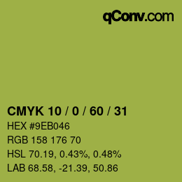 カラーコード: CMYK 10 / 0 / 60 / 31 | qconv.com