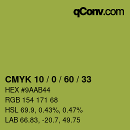 Farbcode: CMYK 10 / 0 / 60 / 33 | qconv.com