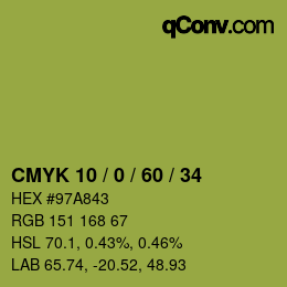 カラーコード: CMYK 10 / 0 / 60 / 34 | qconv.com