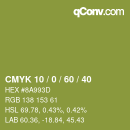カラーコード: CMYK 10 / 0 / 60 / 40 | qconv.com
