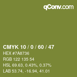 カラーコード: CMYK 10 / 0 / 60 / 47 | qconv.com