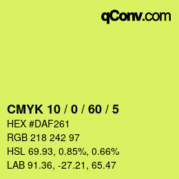 Color code: CMYK 10 / 0 / 60 / 5 | qconv.com