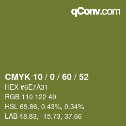 カラーコード: CMYK 10 / 0 / 60 / 52 | qconv.com
