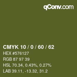 カラーコード: CMYK 10 / 0 / 60 / 62 | qconv.com