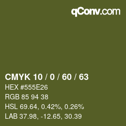 カラーコード: CMYK 10 / 0 / 60 / 63 | qconv.com