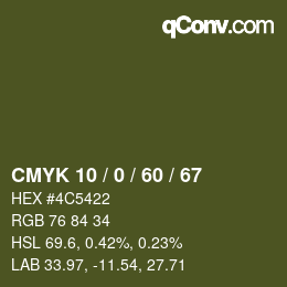 カラーコード: CMYK 10 / 0 / 60 / 67 | qconv.com