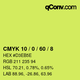 Color code: CMYK 10 / 0 / 60 / 8 | qconv.com