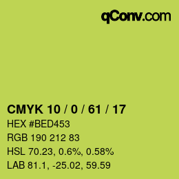 カラーコード: CMYK 10 / 0 / 61 / 17 | qconv.com